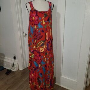 NWT Elena Wang Red Maxi Dress Tiered Sleeveless Size XL Geometric Print $140